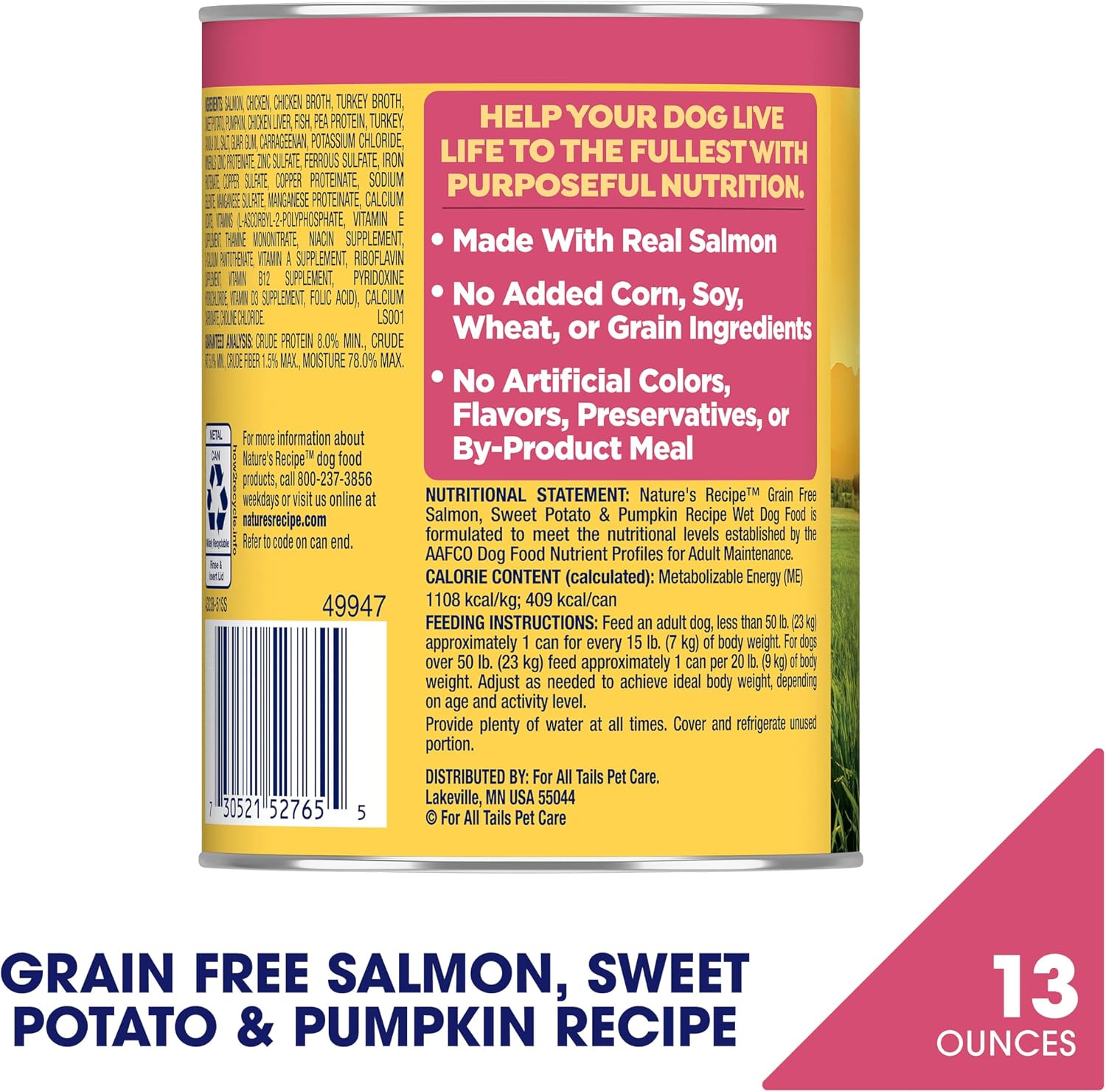 Grain free easily digestible wet dog food with real salmon sweet potato and pumpkin ingredients