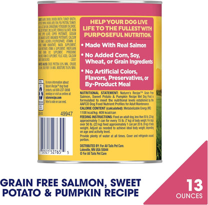 Grain free easily digestible wet dog food with real salmon sweet potato and pumpkin ingredients