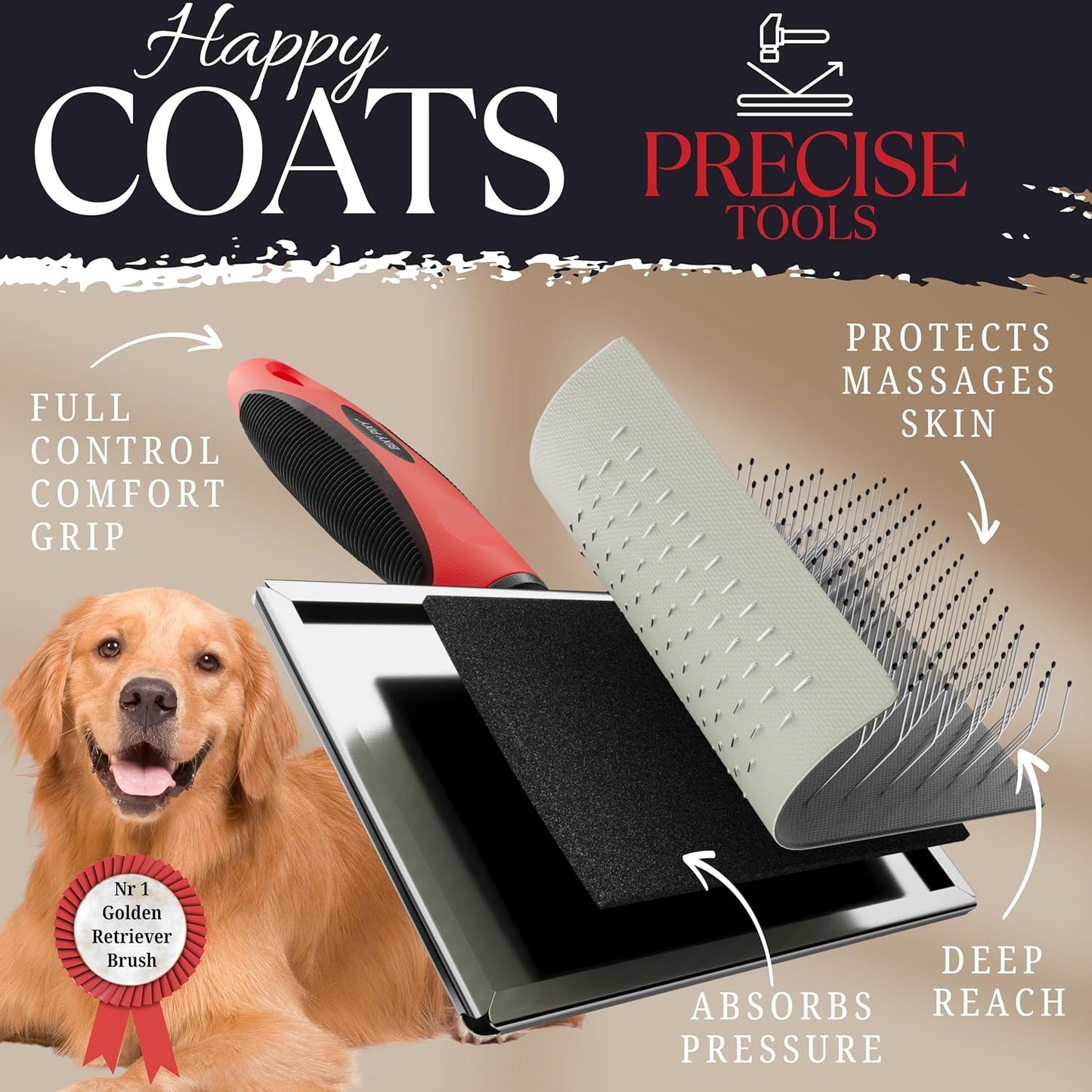 Dematting slicker brush for Goldendoodle and Golden Retriever undercoat care.
