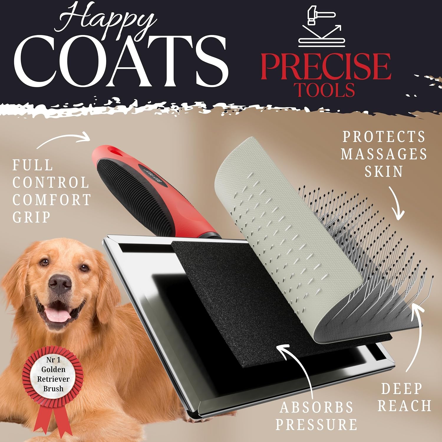 Dematting slicker brush for Goldendoodle and Golden Retriever undercoat care.