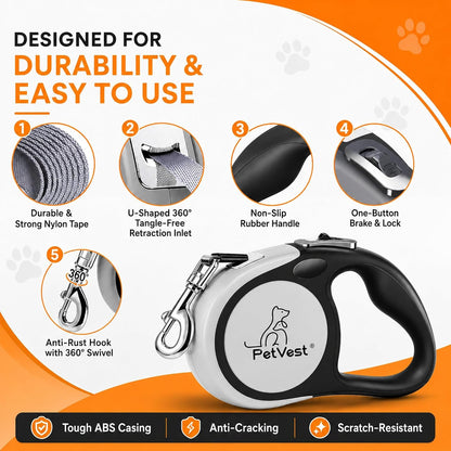 Side profile of PetVest leash with integrated poop bag holder