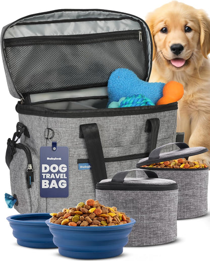 The Original Doggy Bag(TM) - Complete Dog Travel Bag for Supplies with 2 BPA-Free Travel Dog Bowls & 2 Pet Food Containers - Traveling Kit for Road Trips, Camping, Weekend Away or Doggy Gift: Beige - Image 11