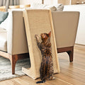 PETKARAY L shape cat scratcher ramp front view on home floor with natural sisal mat.