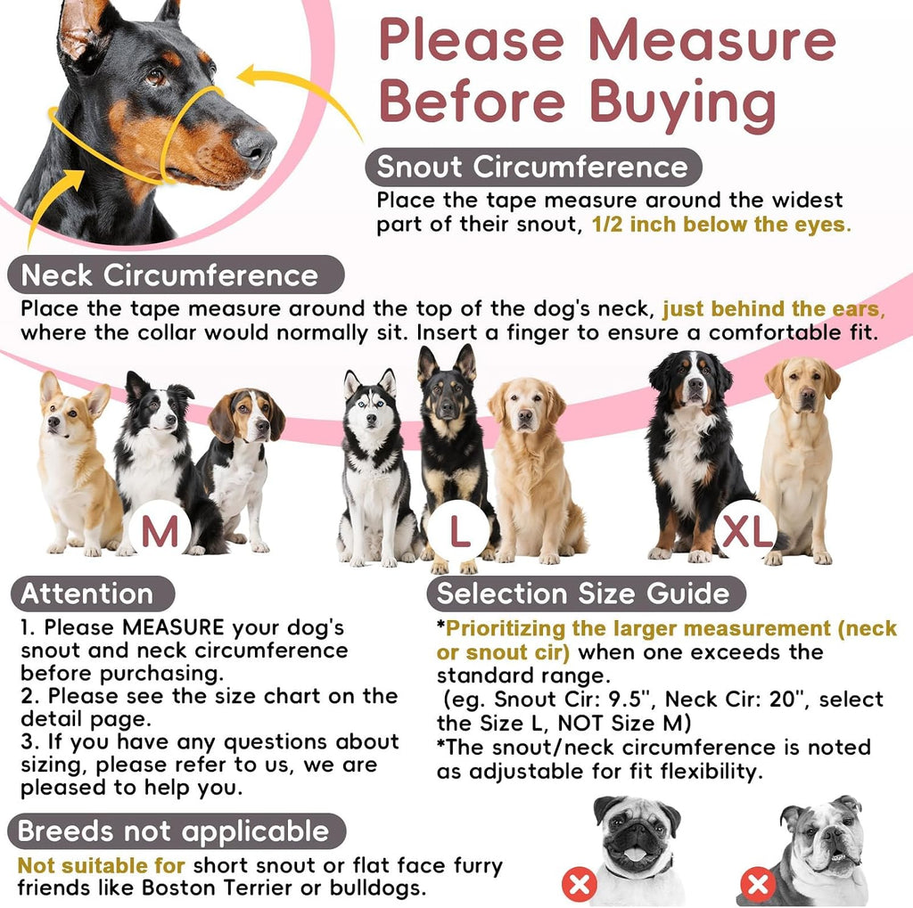 Barkless pink muzzle leash training harness showing secure clips