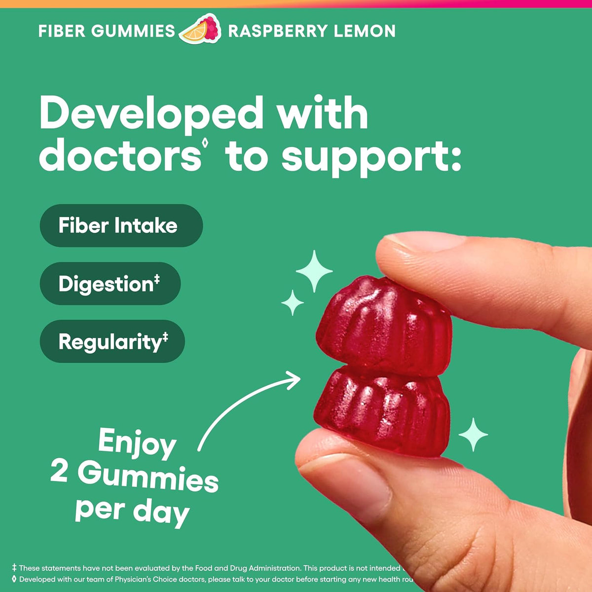 Physicians Choice Fiber Gummies vegan and non-GMO certification seals