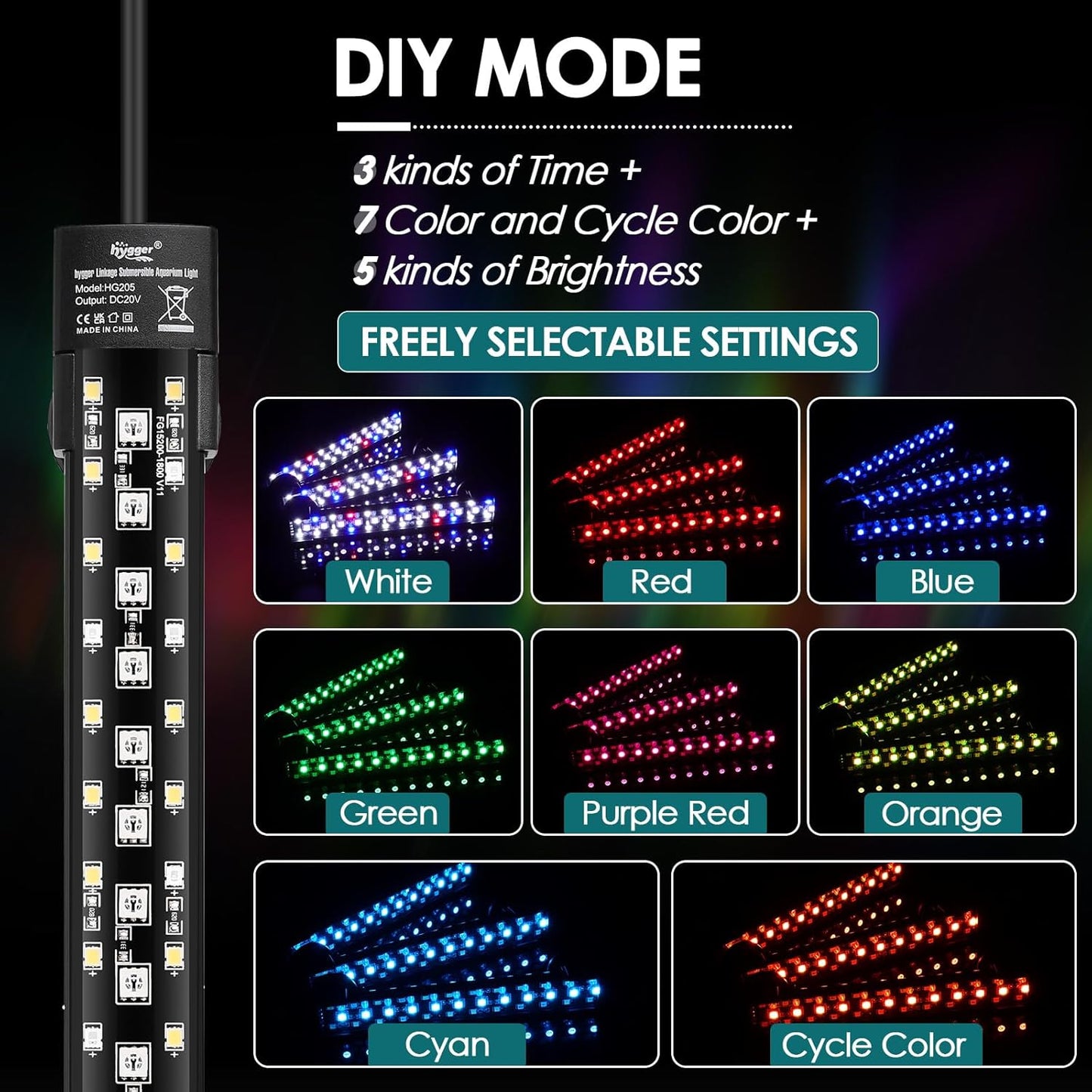 Submersible aquarium lighting system placed underwater inside a freshwater planted fish tank showing vivid colors.