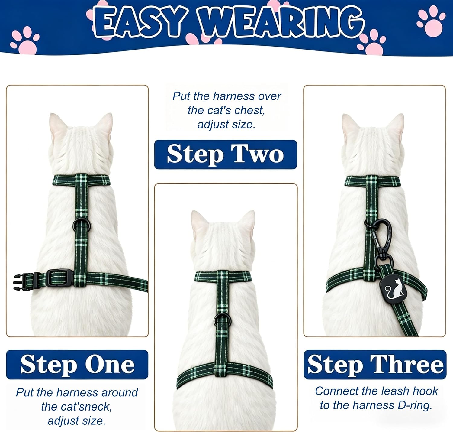 Mihachi adjustable cat leash and harness set in black
