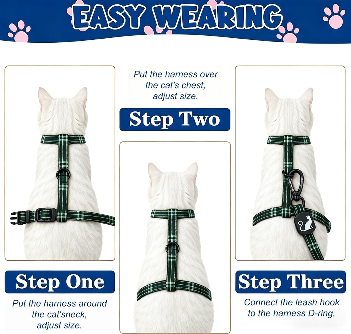 Mihachi adjustable cat leash and harness set in black