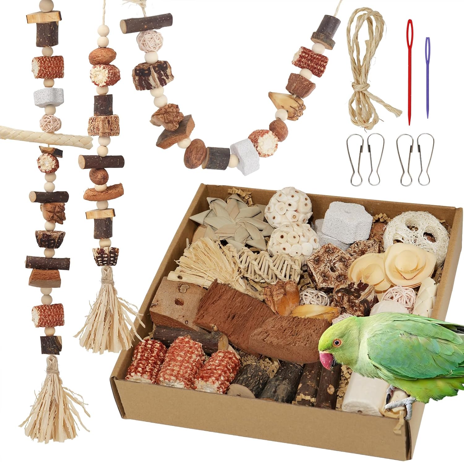 Bird Toys Parrot Natural Foraging Box Parakeet Toys DIY Hanging String for Cockatiels,Conures,Love Birds,and Other Small to Medium Birds Cage Accessories (Medium) - Image 9