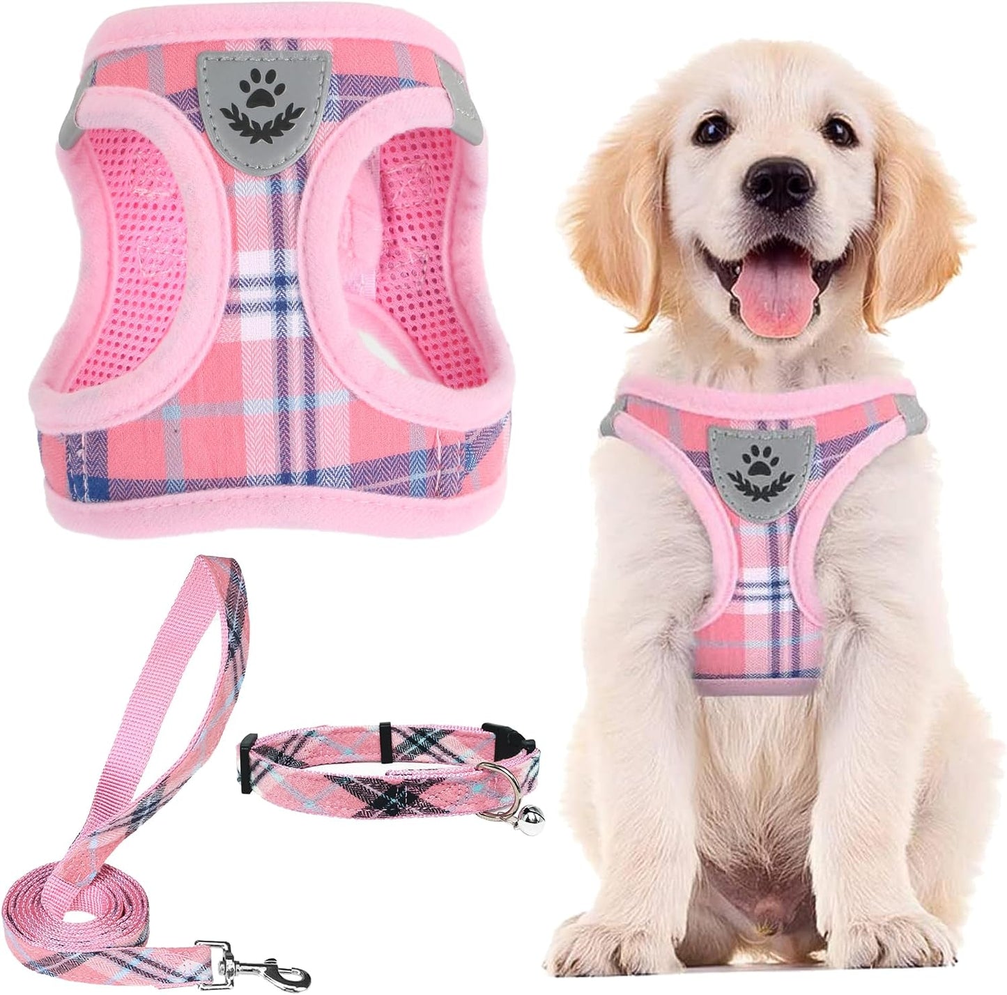PUPTECK Adjustable Dog Harness Collar and Leash Set Step in No Pull Pet Harness for Small Medium Dogs Puppy and Cats Outdoor Walking Running, Soft Mesh Padded Reflective Vest Harnesses, Beige S - Image 13