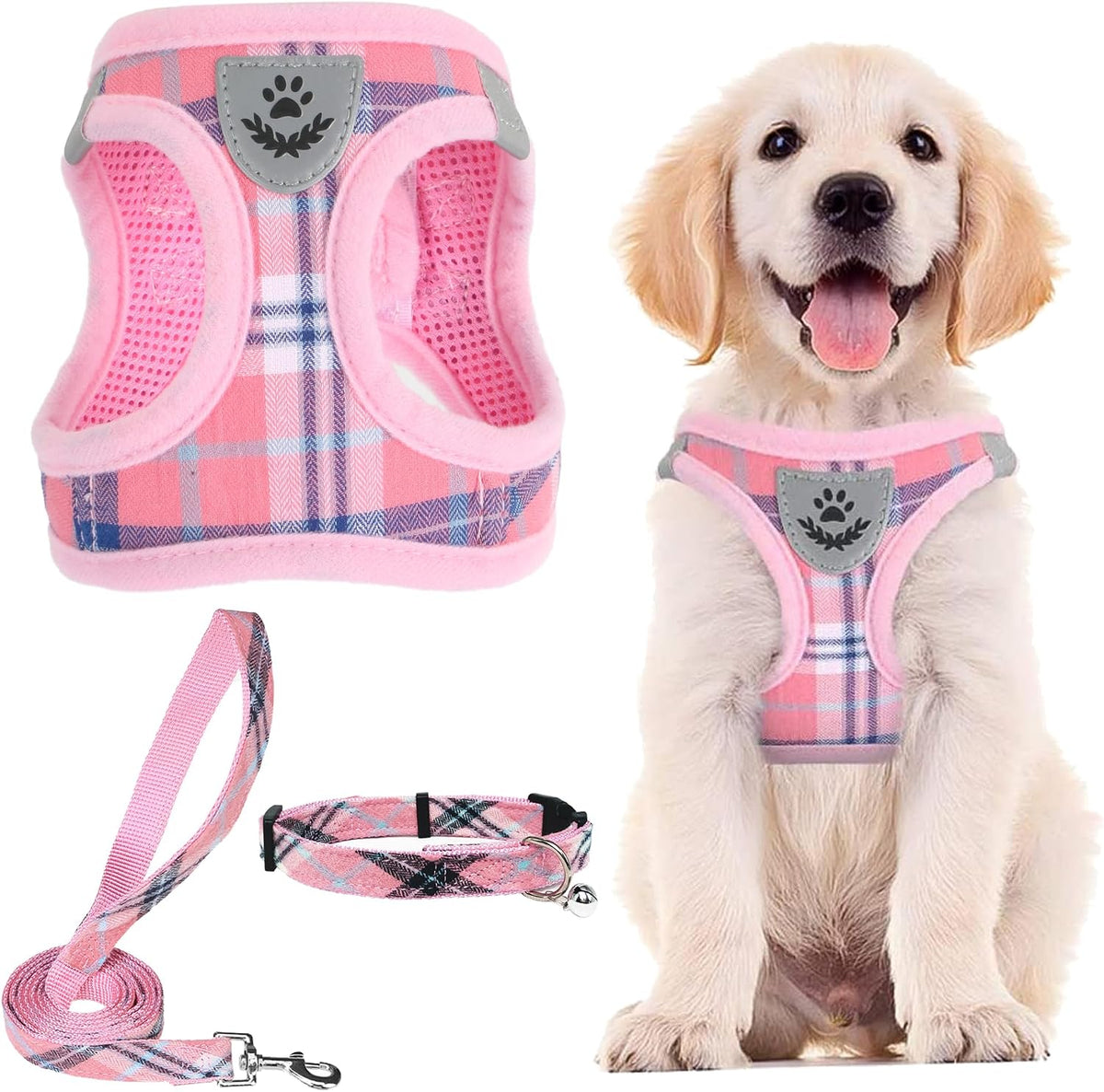PUPTECK Adjustable Dog Harness Collar and Leash Set Step in No Pull Pet Harness for Small Medium Dogs Puppy and Cats Outdoor Walking Running, Soft Mesh Padded Reflective Vest Harnesses, Beige S - Image 13