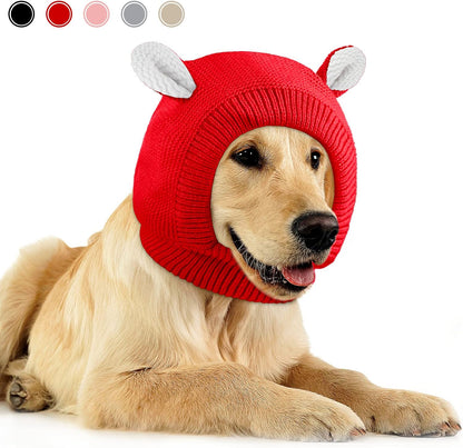 Frienda Dog Ear Muffs Noise Protection, Neck 14.96 Inch Fits Medium Dogs, Knitted Calming Hood for Dogs, Fireworks Thunder Anxiety Relief, Fleece Inner Warm Beanie Hat(Black) - Image 12
