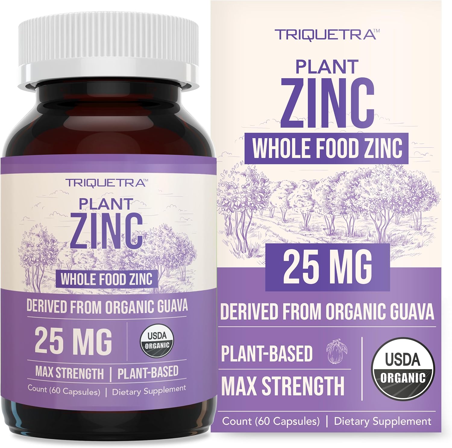 Triquetra Health Organic Zinc 25 mg whole food capsules for immune health