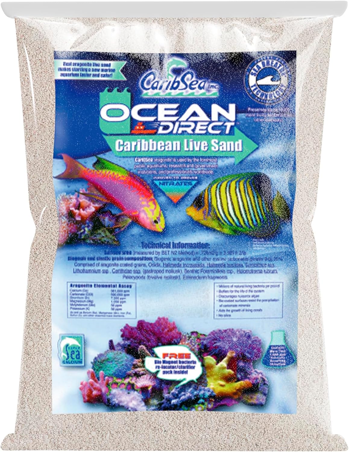 CaribSea Ocean Direct Natural Live Sand 20 Pound Bag Front View