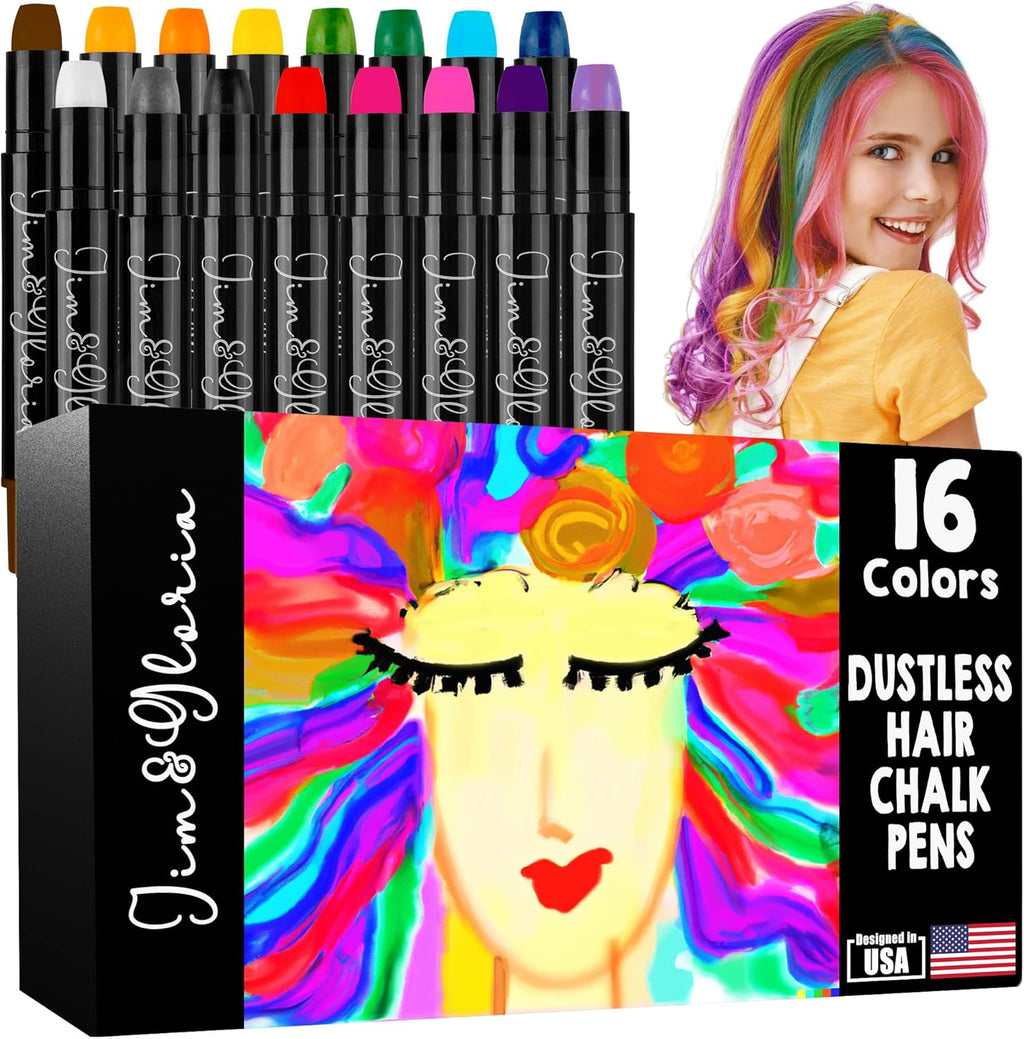 Jim and Gloria 16 dustless hair chalk set packaging front view