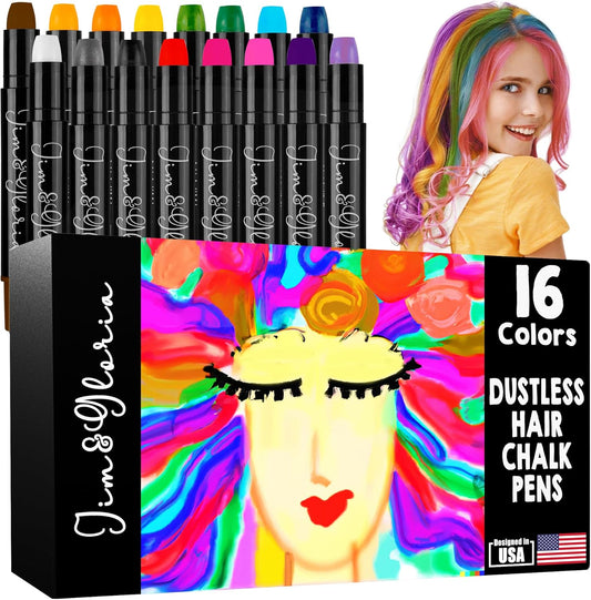 Jim and Gloria 16 dustless hair chalk set packaging front view