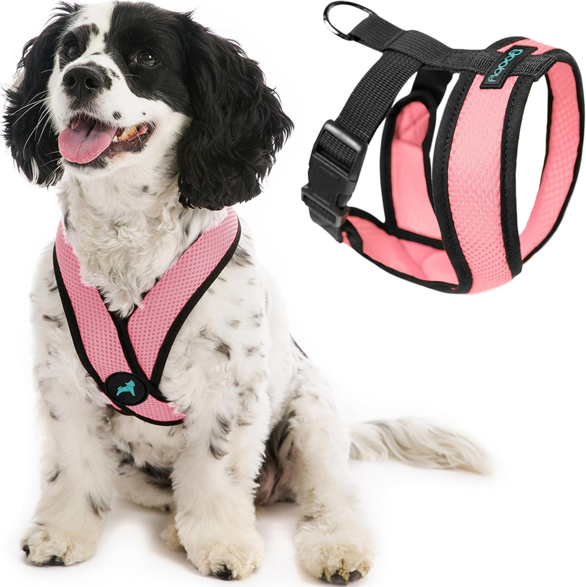 Gooby Comfort X Head In Harness Pink front view