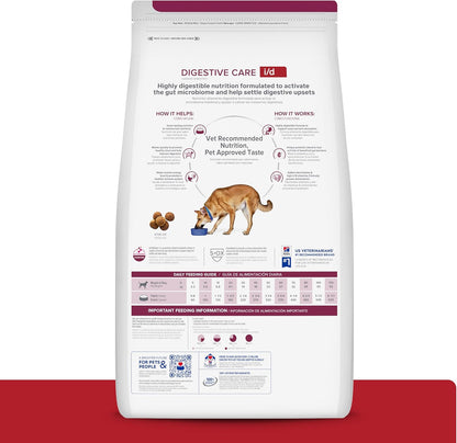 Hill's i/d chicken flavor veterinary diet dog kibble bag back panel ingredients