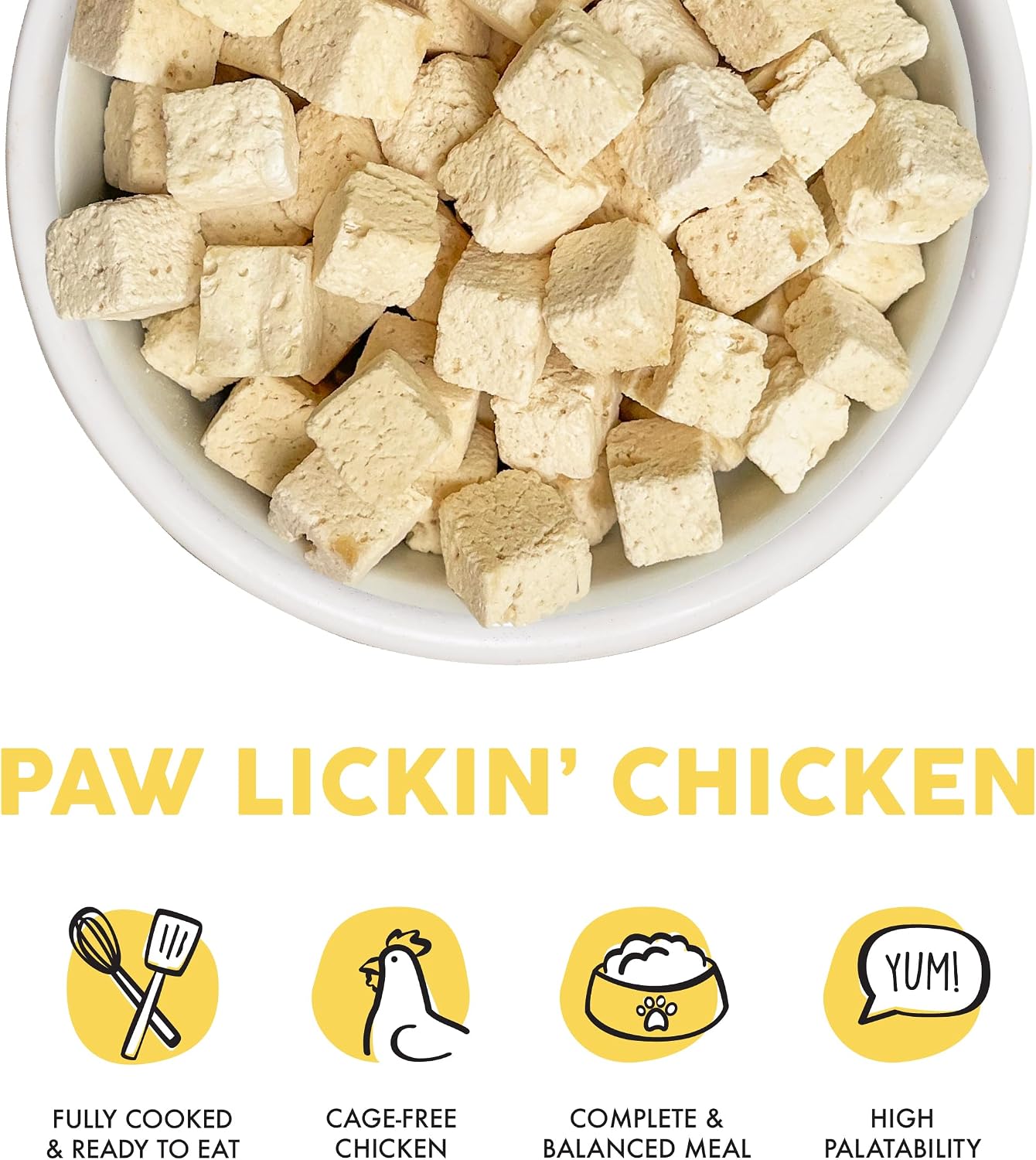 Weruva fully cooked freeze dried chicken cubes texture close up