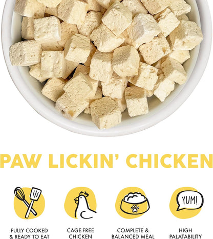 Weruva fully cooked freeze dried chicken cubes texture close up
