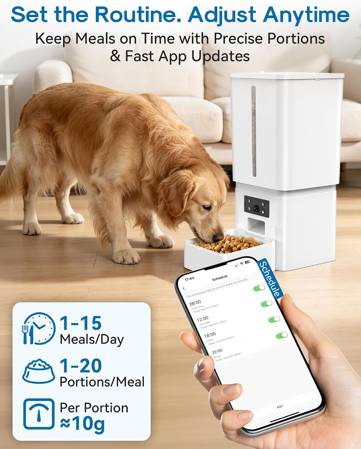 Premium imported smart pet feeder displaying full digital control panel and night vision camera module