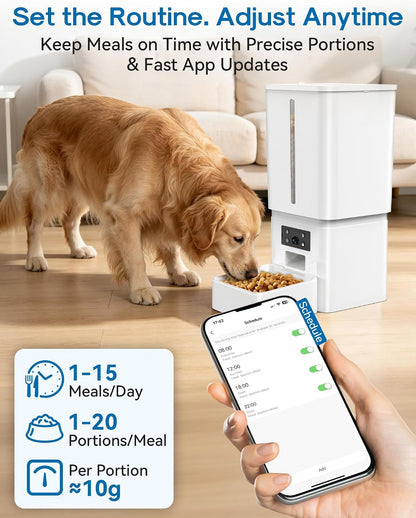 Premium imported smart pet feeder displaying full digital control panel and night vision camera module