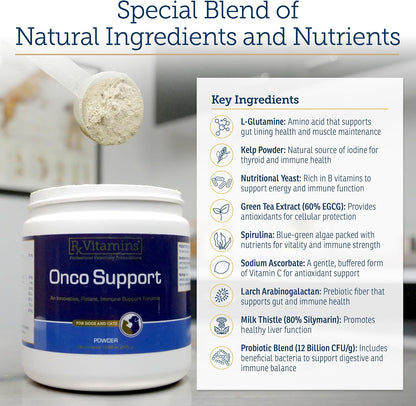 Rx Vitamins Onco Support dog and cat immune booster supplement packaging.