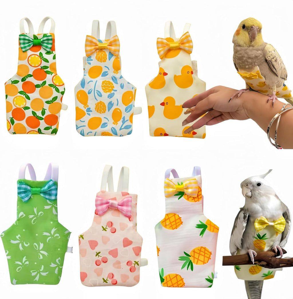 Magnoloran reusable bird diaper front view showing bowtie and pattern