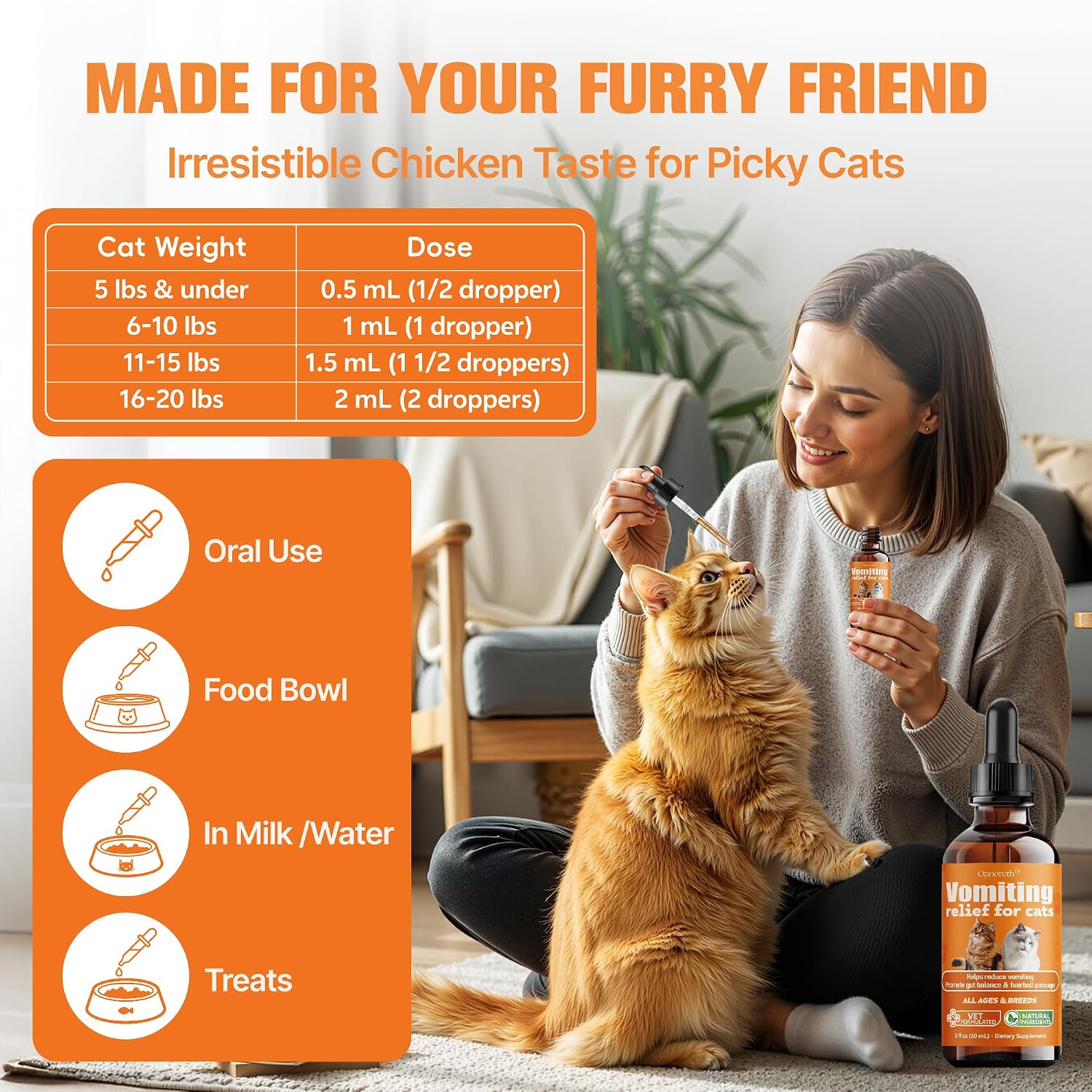 Qanoreth cat stomach remedy ingredients list showing probiotics and herbs
