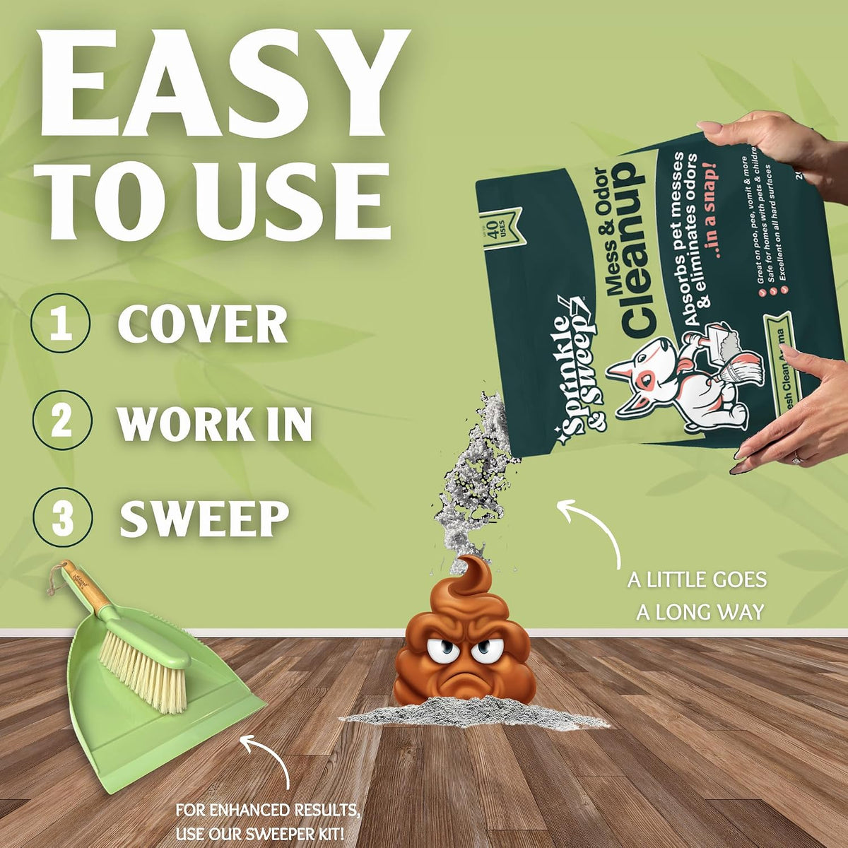 Ultra absorbent pet odor eliminator powder poured over puppy urine accident on tile floor