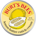 Burt's Bees Lemon Butter Cuticle Cream front view of the circular yellow metal tin showing the brand logo.