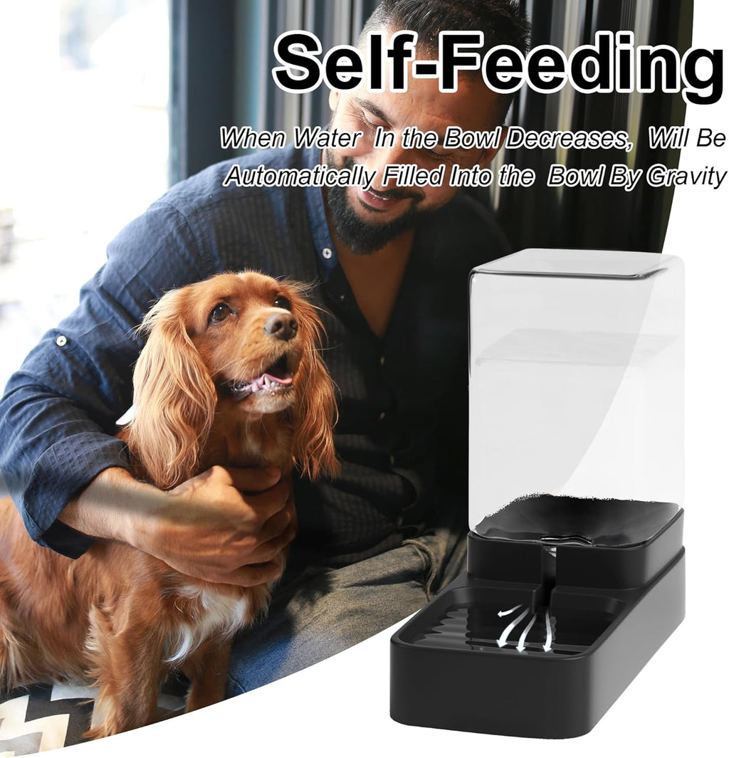 Wefeedy black gravity pet feeder and waterer set placed on a kitchen floor