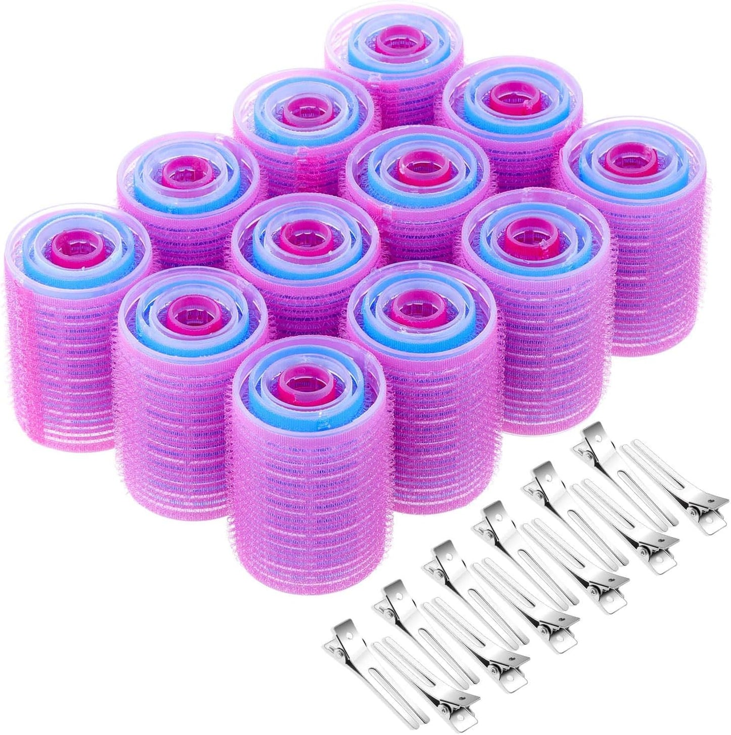 Anezus self grip hair rollers set front view with multicolored curlers and metal clips