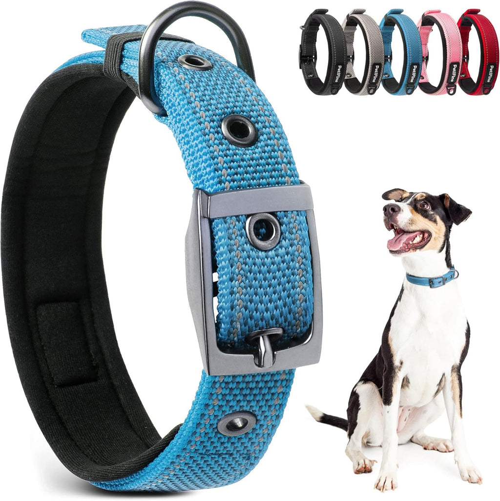 PetiFine Dog Collars for Medium Dogs, Neoprene Padded and Adjustable, Reflective Wide Heavy Duty Pet Collars with Durable Metal Belt Buckle for Walking, Red, M - Image 9