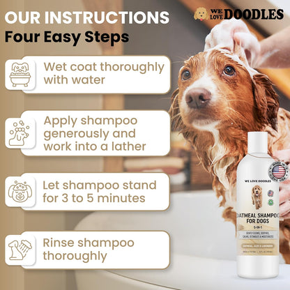 Close up of We Love Doodles hypoallergenic dog shampoo pump dispenser