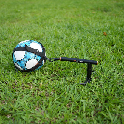 Xerceo 3 in 1 soccer training aid front view showcasing the premium angled arm and adjustable ball holder attachment.