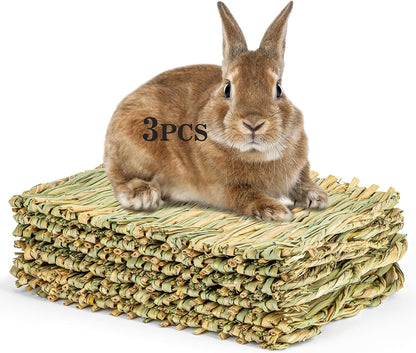 Sukh Natural Rabbit Grass Mats - Woven Hay Bed Cage Mats, Pet Bedding & Cooling Nesting Toys for Bunny, Hamster, Chinchilla, Guinea Pig and Other Small Animals 2PCS - Image 9