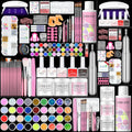 Saviland acrylic nail kit front view showcasing all components including powders and drill