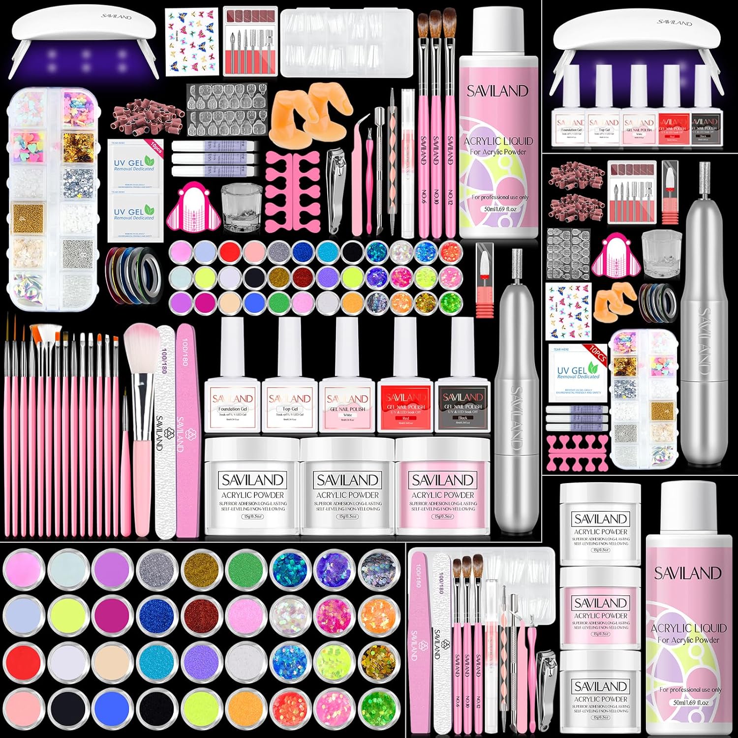 Saviland professional acrylic nail kit with drill and tools front view
