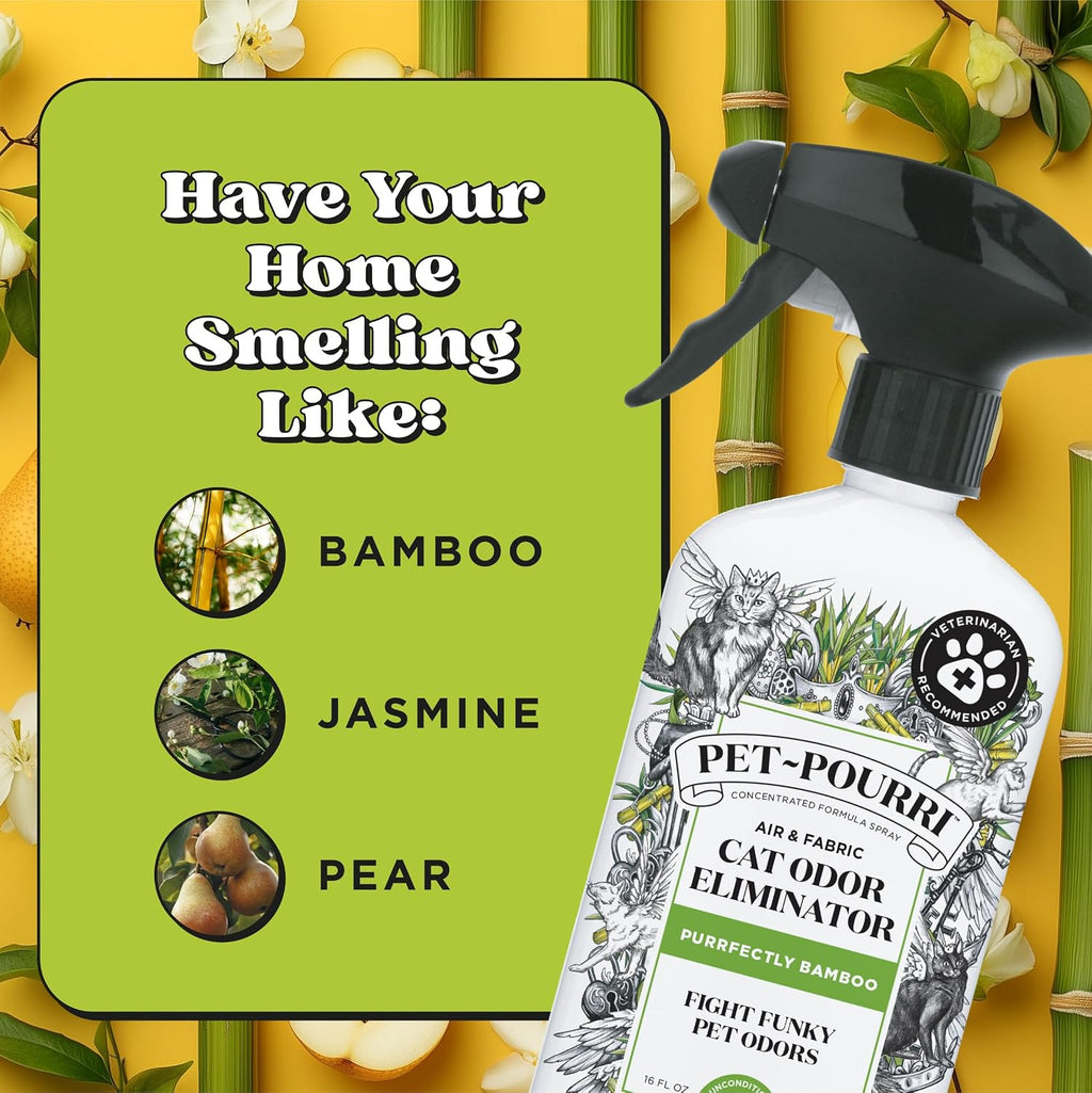 Pet-Pourri Smell Ya Litter Cat Litter Deodorizer Spray, Purrfectly Bamboo 3.4 Fl Oz, Up to 170 Uses, Pet Odor Remover with Essential Oils for Air, Carpet, Urine, Vet Recommended, Bergamot Bamboo Scent - Image 11