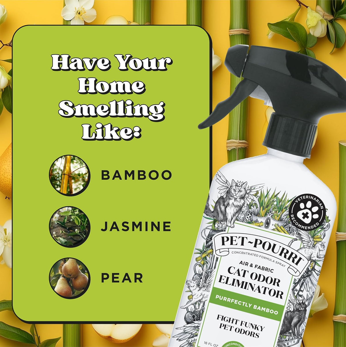 Pet-Pourri Smell Ya Litter Cat Litter Deodorizer Spray, Purrfectly Bamboo 3.4 Fl Oz, Up to 170 Uses, Pet Odor Remover with Essential Oils for Air, Carpet, Urine, Vet Recommended, Bergamot Bamboo Scent - Image 11