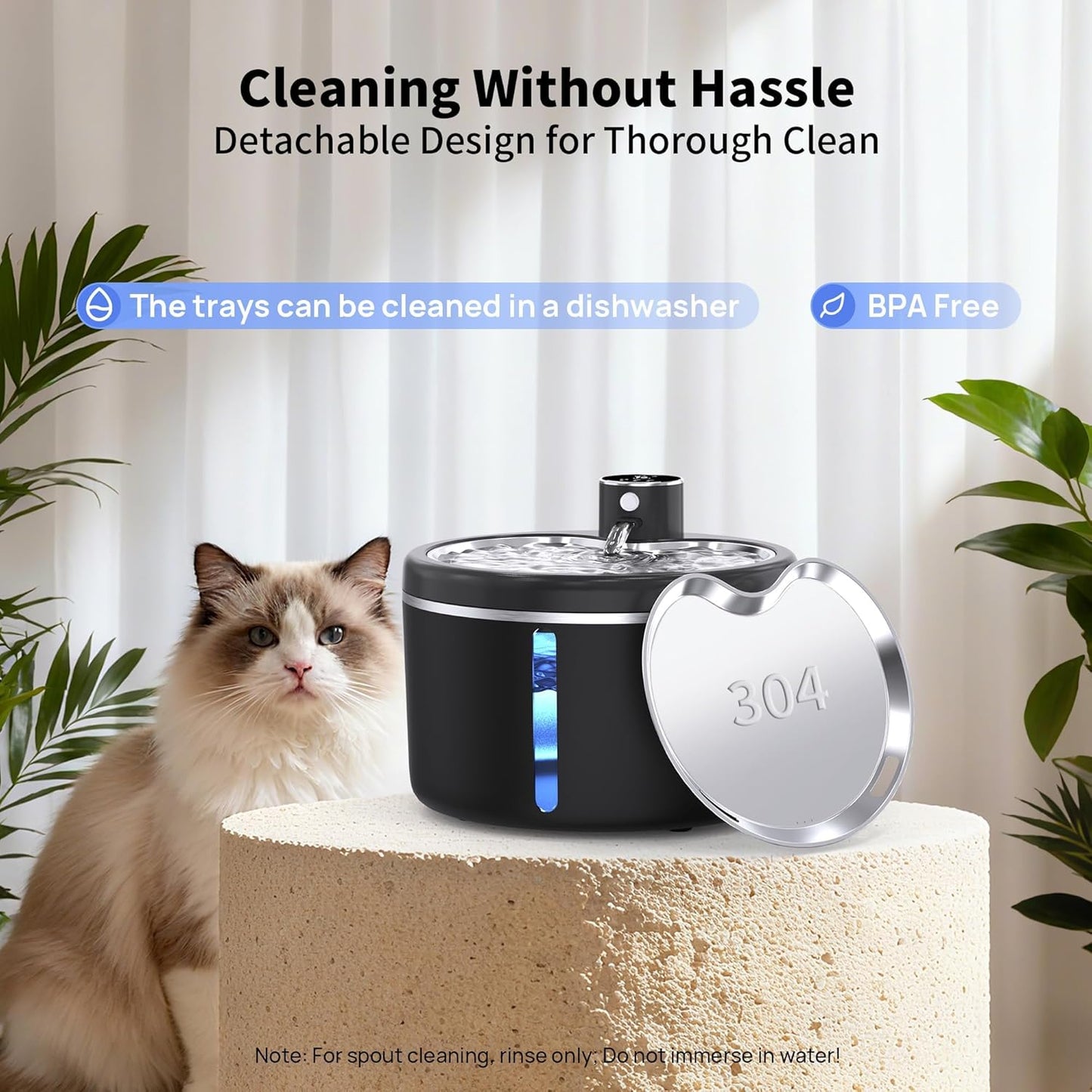 Wireless cat water fountain with motion sensor