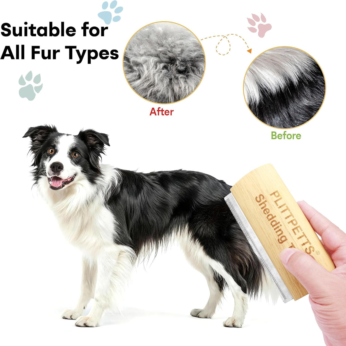 PLITTPETTS professional grooming brush used for removing loose fur from long haired dogs