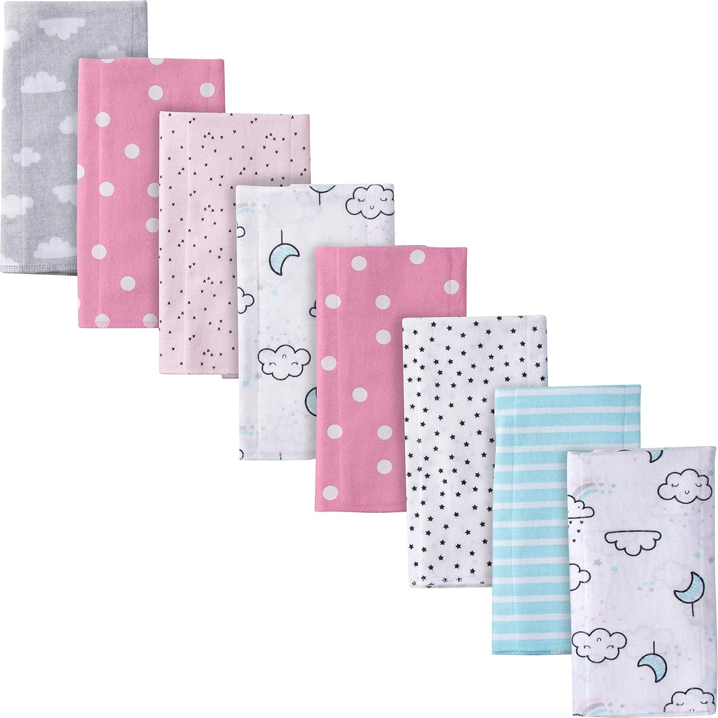 Gerber cotton flannel burp cloths 8-pack front view