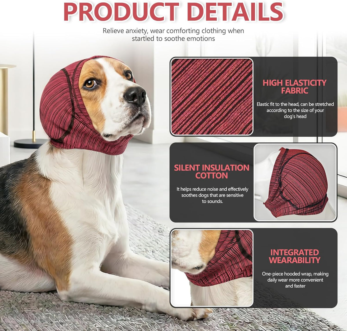 Close up of Nanaki pet calming hoodie for grooming