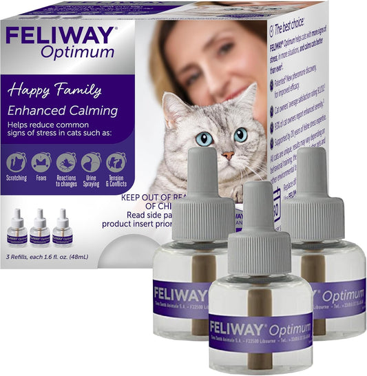 FELIWAY Optimum Cat Calming Diffuser Refill 3 Pack front view premium cat pheromone stress relief