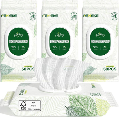Femeke unscented pet wipes front view of the packaging bundle for grooming dogs and cats.