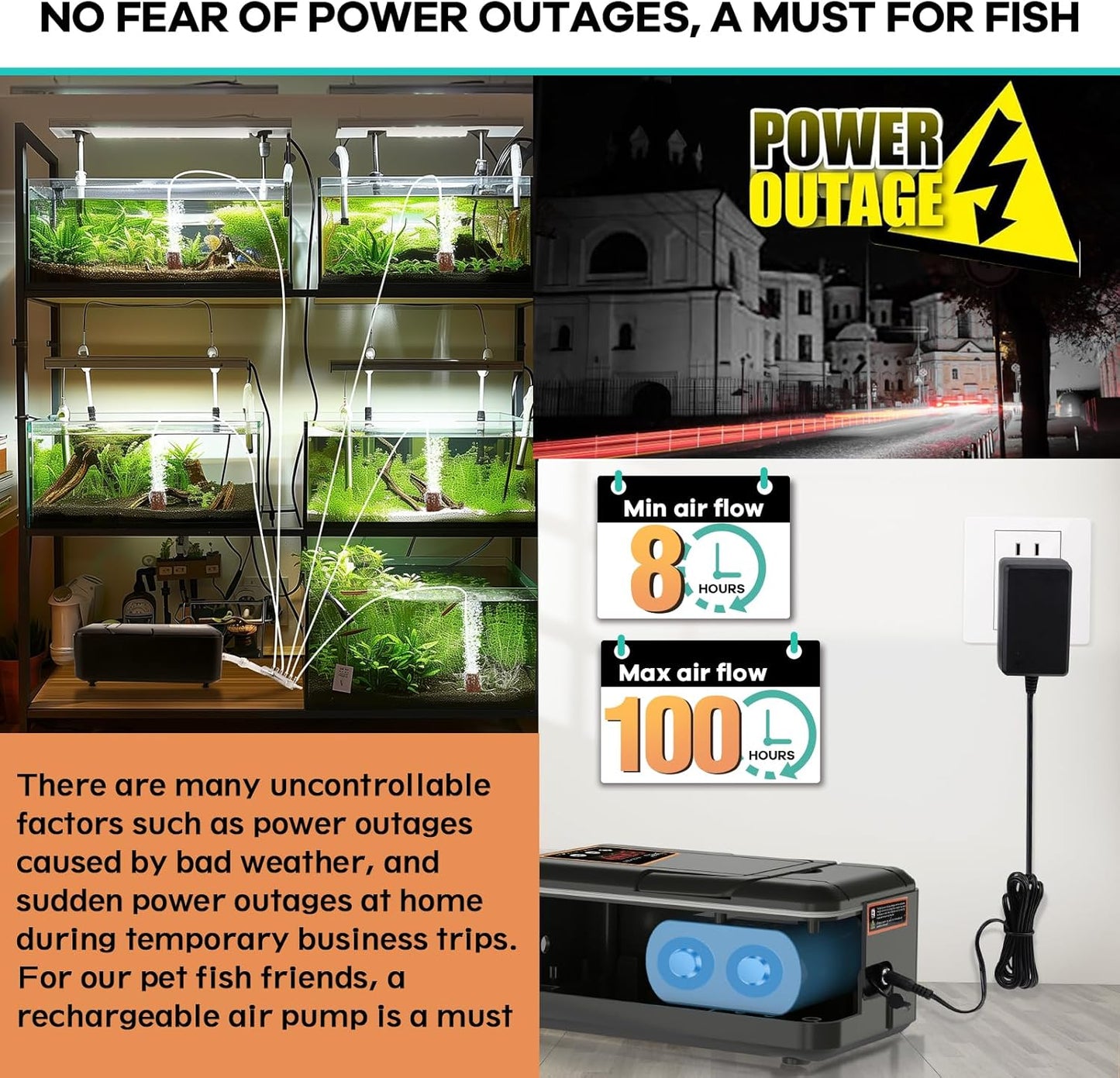 Side profile of Hygger waterproof aquarium air pump