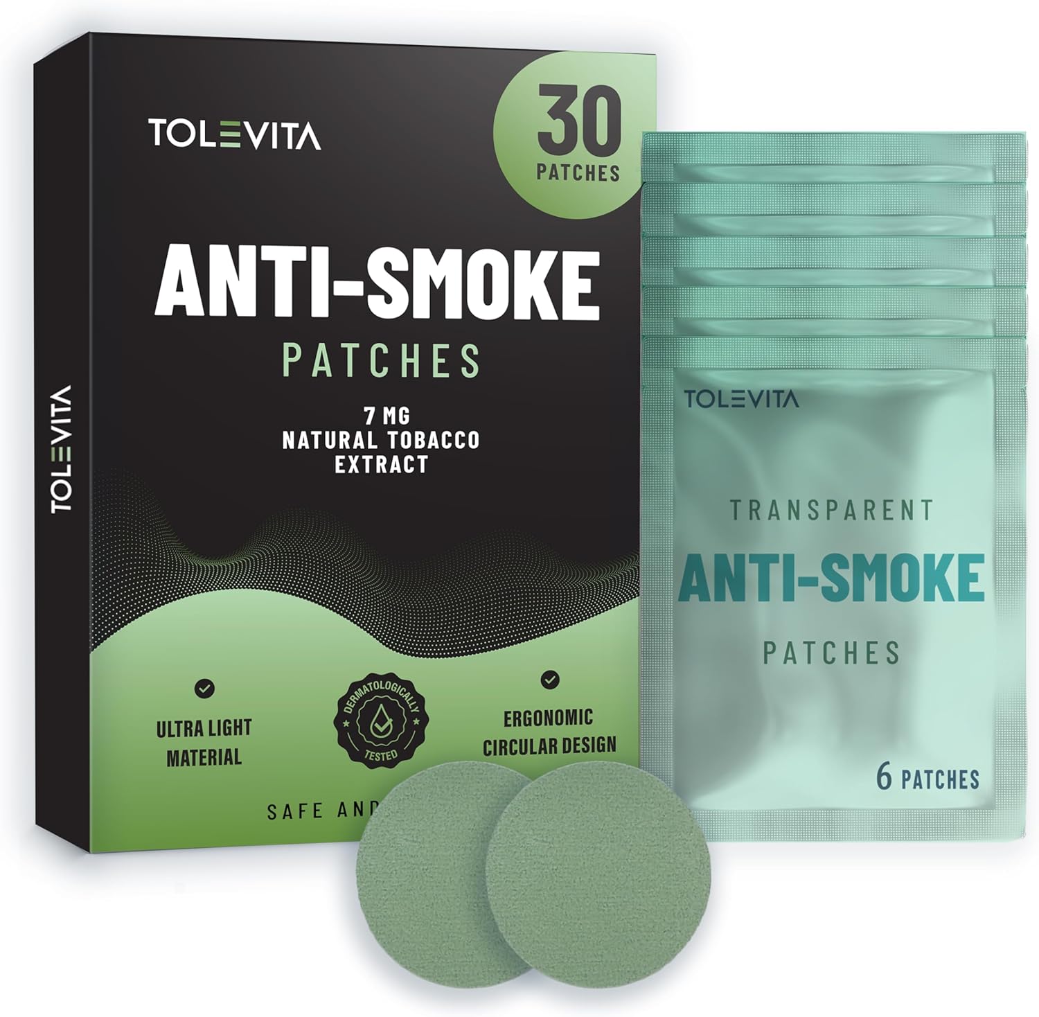 TOLEVITA Anti-Smoke Herbal Patches 7mg front box view for smoking cessation.