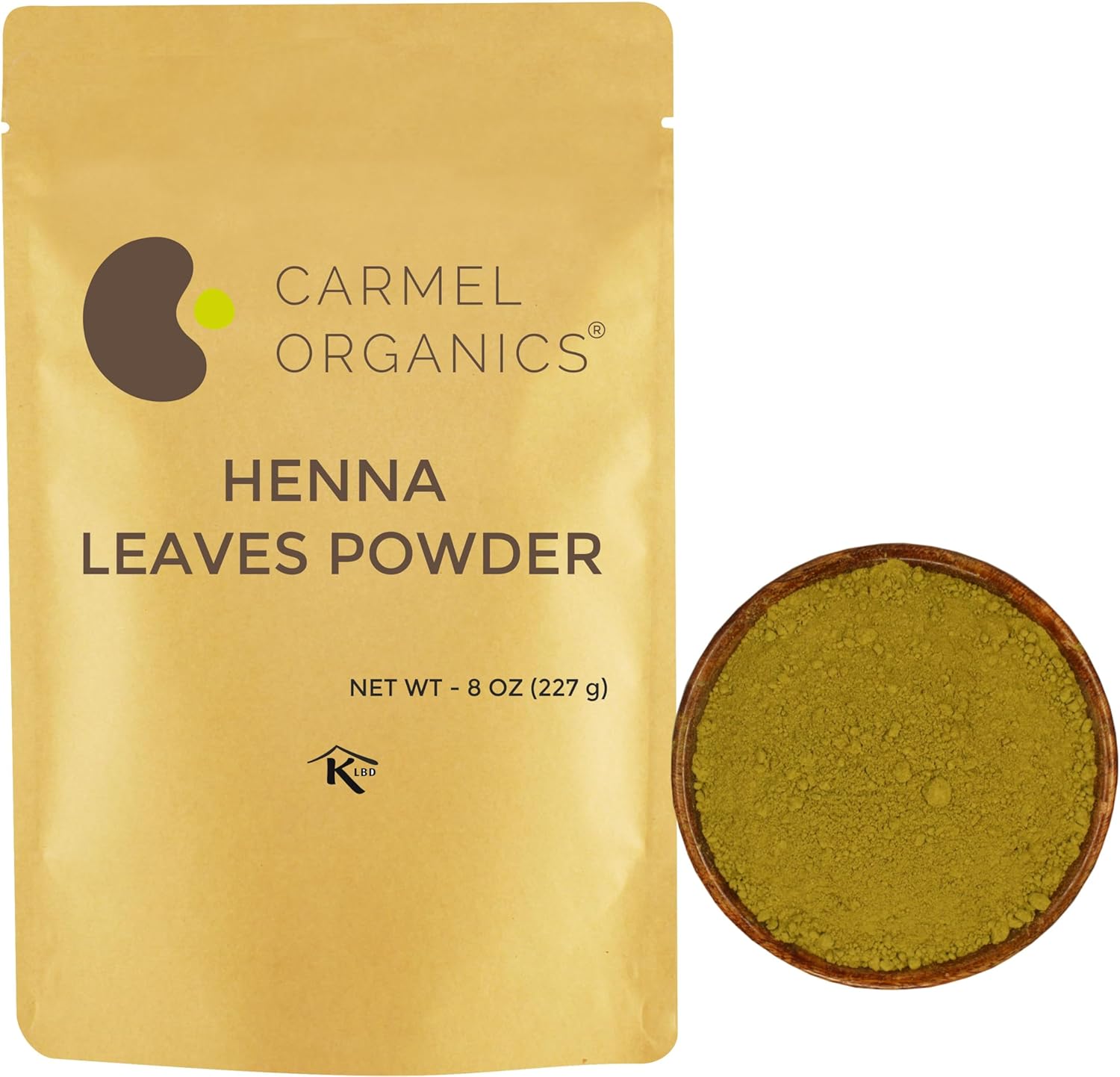 Carmel Organics Henna Leaves Powder front packaging view natural hair colorant